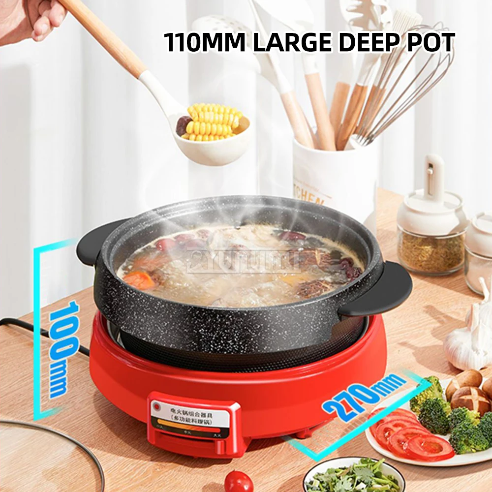 Multifunction 2 in 1 Electric Barbecue Machine 7L Split Type Electric Hot Pot 1300W Double Layer Barbecue Stove