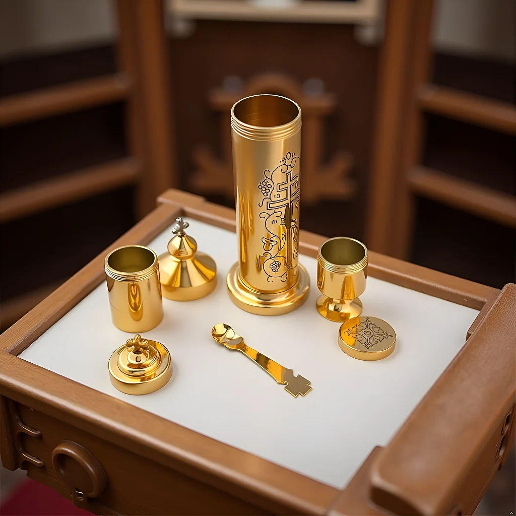 HTISOK Neue Dongzheng-Lampe, religiöse Öllampe, Zinklegierung, Dongzheng-Kreuz-Design, Metallbecher für Weihwasser, geeignet für den Familiengebet. – Detail 3