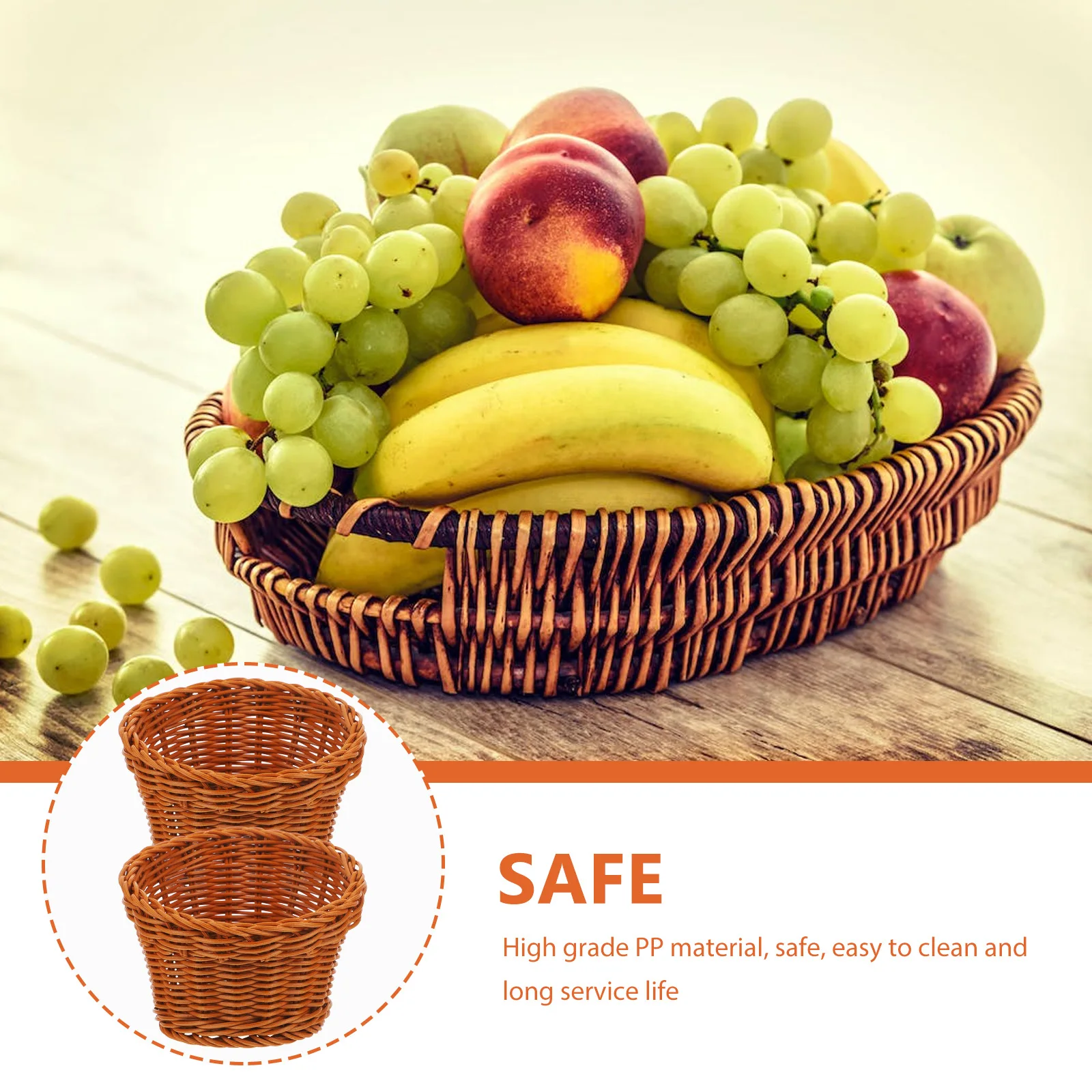 

2 Pcs Rattan Storage Basket Practical Kitchen Fruit Tray Household Bread Handmade Baskets Pp Serving Food
