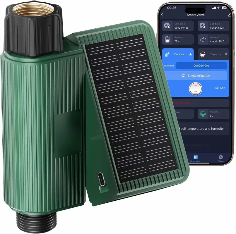 

Smart WiFi Solar Sprinkler Timer, Water Timer Rechargeable with Rain Delay, Manual& Automatic Watering System for Gard