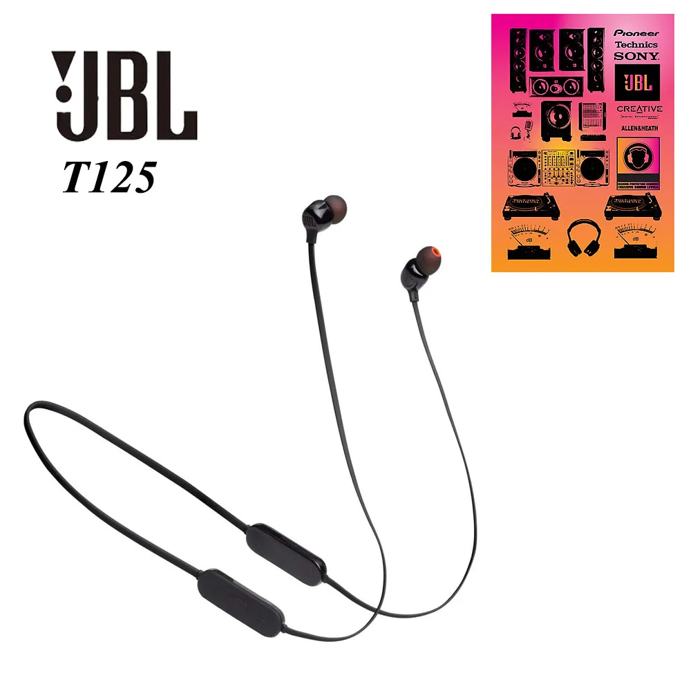 JBL T125 Neckband Bluetooth Wireless Headset Semi-In-Ear Sports Waterproof Earphones Built-in Mic Clear Call Long 3
