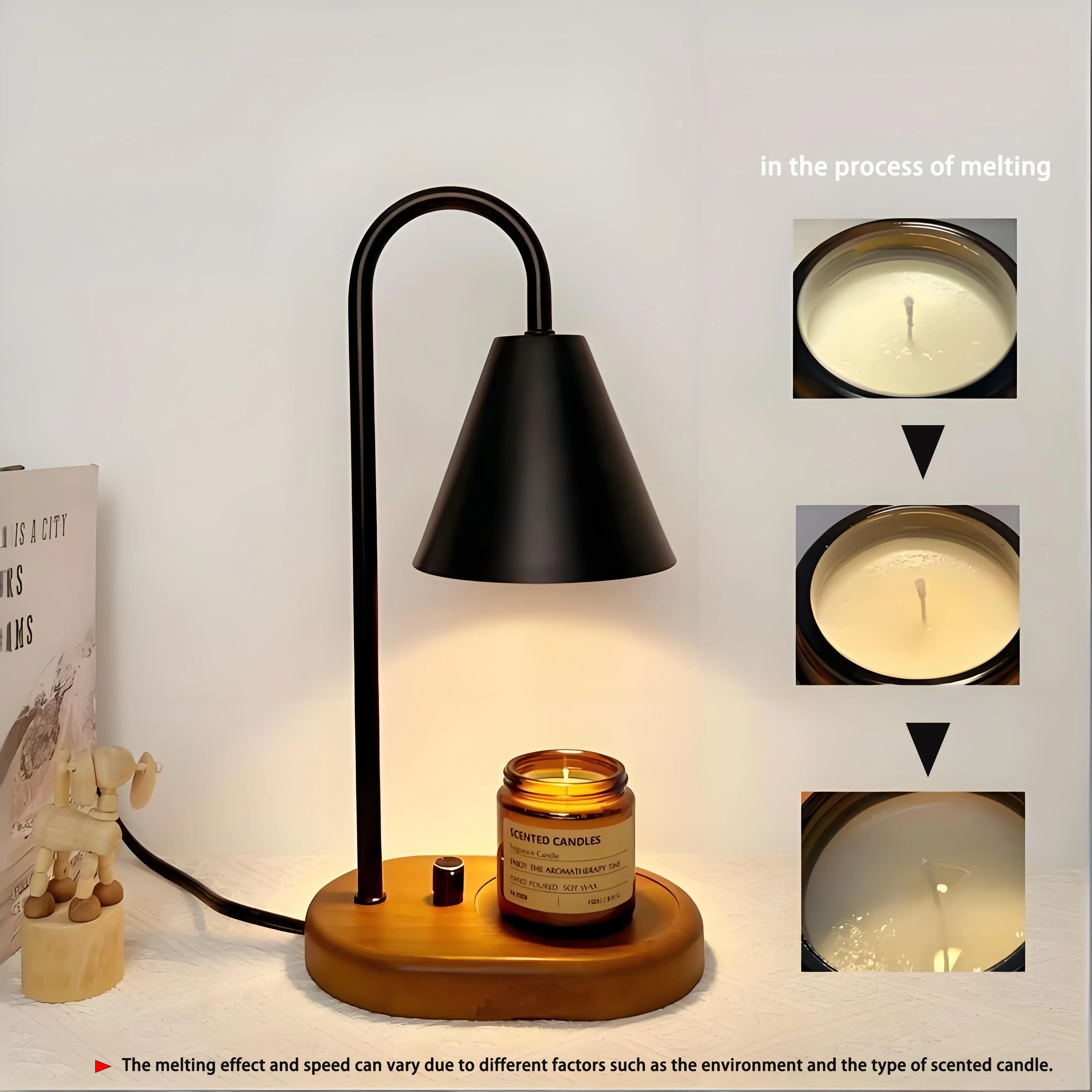 110V/230V Electric Candle Warmer Wax Melting Light  Creative Aromatherapy Table Wooden Base Bedside Decor view 3