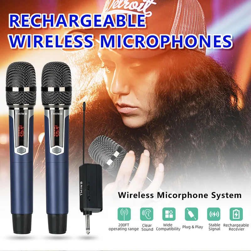 1/ 2 canais uhf microfone sem fio profissional karaoke microfone de gravação handheld microfone para alto-falante festa palco desempenho