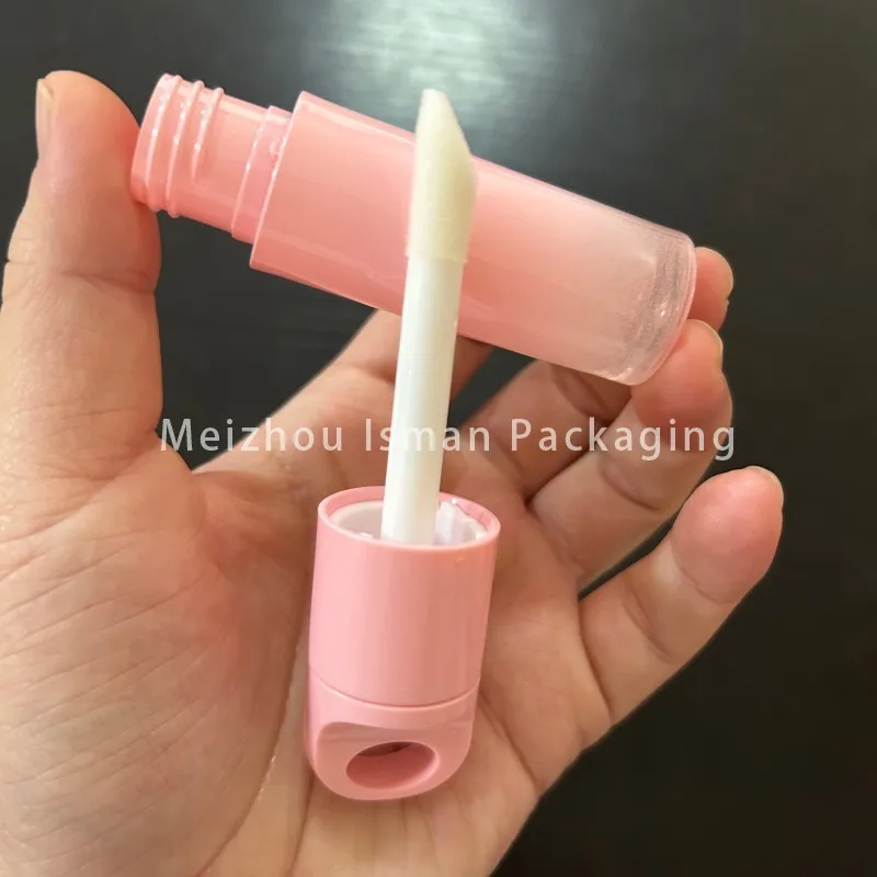 Grosir sikat besar kosong, wadah Lip Gloss warna gradien merah muda dengan kemasan kosmetik tabung Lipgloss dengan kaki besar 7ml 50 buah