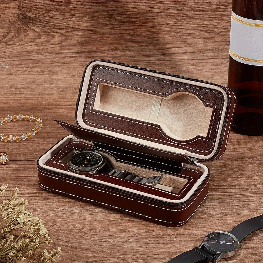 صندوق تخزين أنيق محمول لساعة 2 على شكل مستطيل من جلد البولي يوريثان منظم متين للسفر والاستخدام المنزلي #1