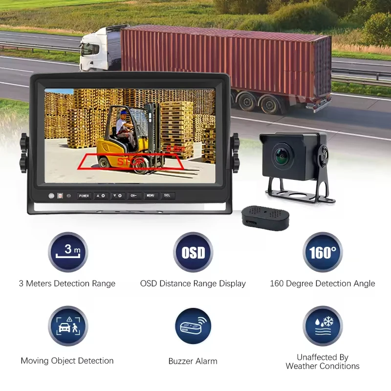 Sistema di telecamere di backup da 24 GHz per camion Cicalino anticollisione Allarme Veicolo commerciale Rilevamento punti ciechi Parcheggio Sicurezza inverso