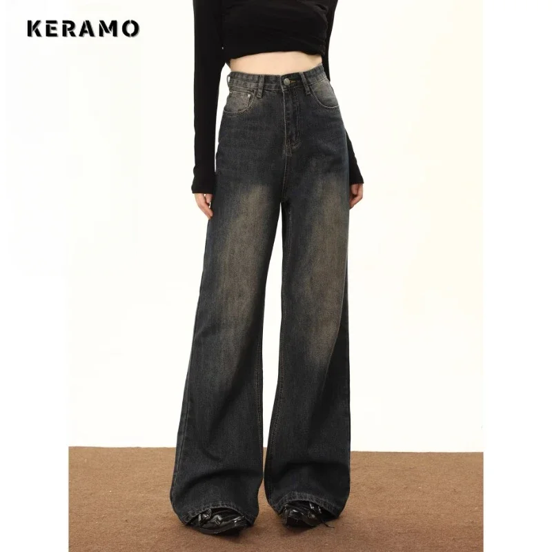 

Female Retro Wide Leg Baggy Denim Trouser Harajuku Vintage Casual Style High Waist Loose Jeans 2023 Winter Women's Fashion Pants