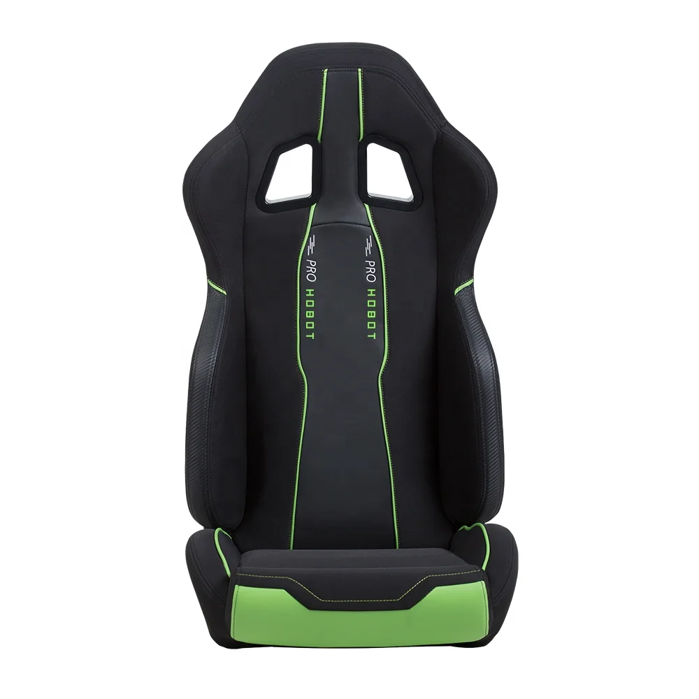 Universal 2PCS Black Leather With Double Slider Sport Bukcet Racing Car Seats for black and green color