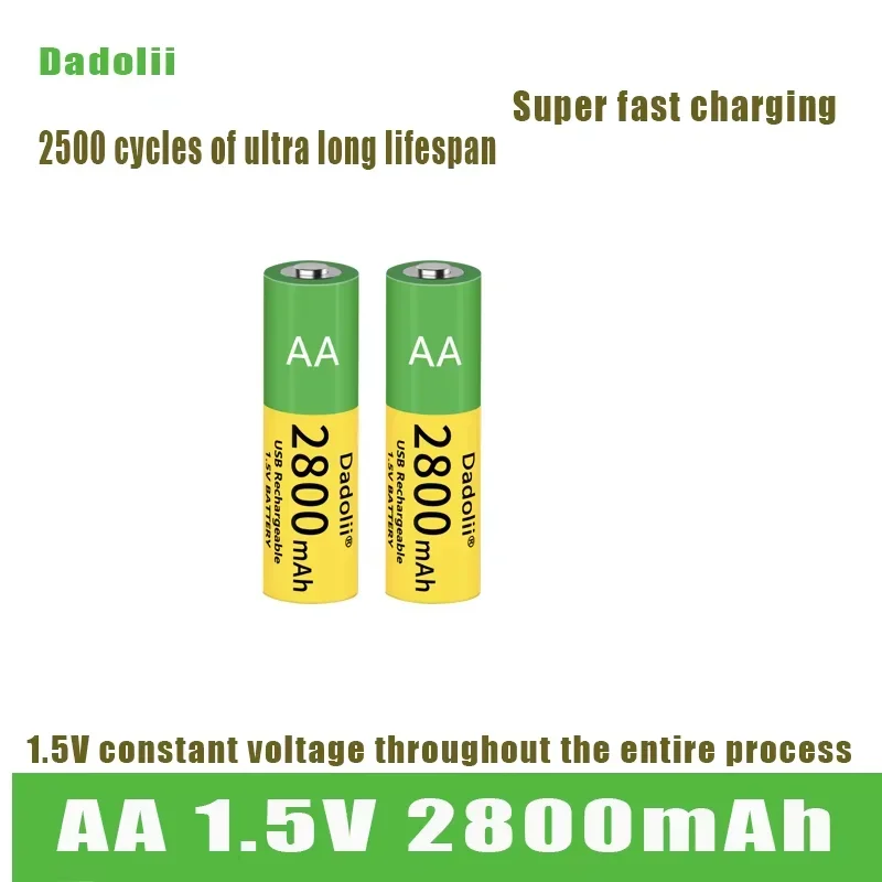 Dadolii-batería recargable AA de iones de litio para juguetes, reloj con reproductor MP3, termómetro y teclado, 1,5 V, 2800mah