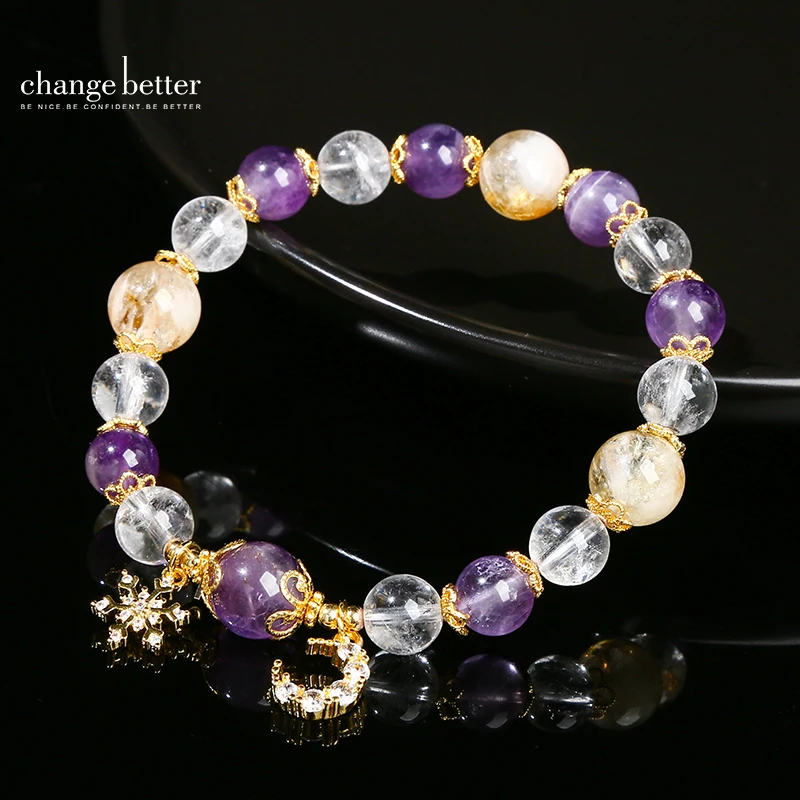 Natural Amethyst Round Bead Zircon Copper Charm Bracelets Luxury Design Handmade Crystal Bracelets for Women Jewelry Party Gifts