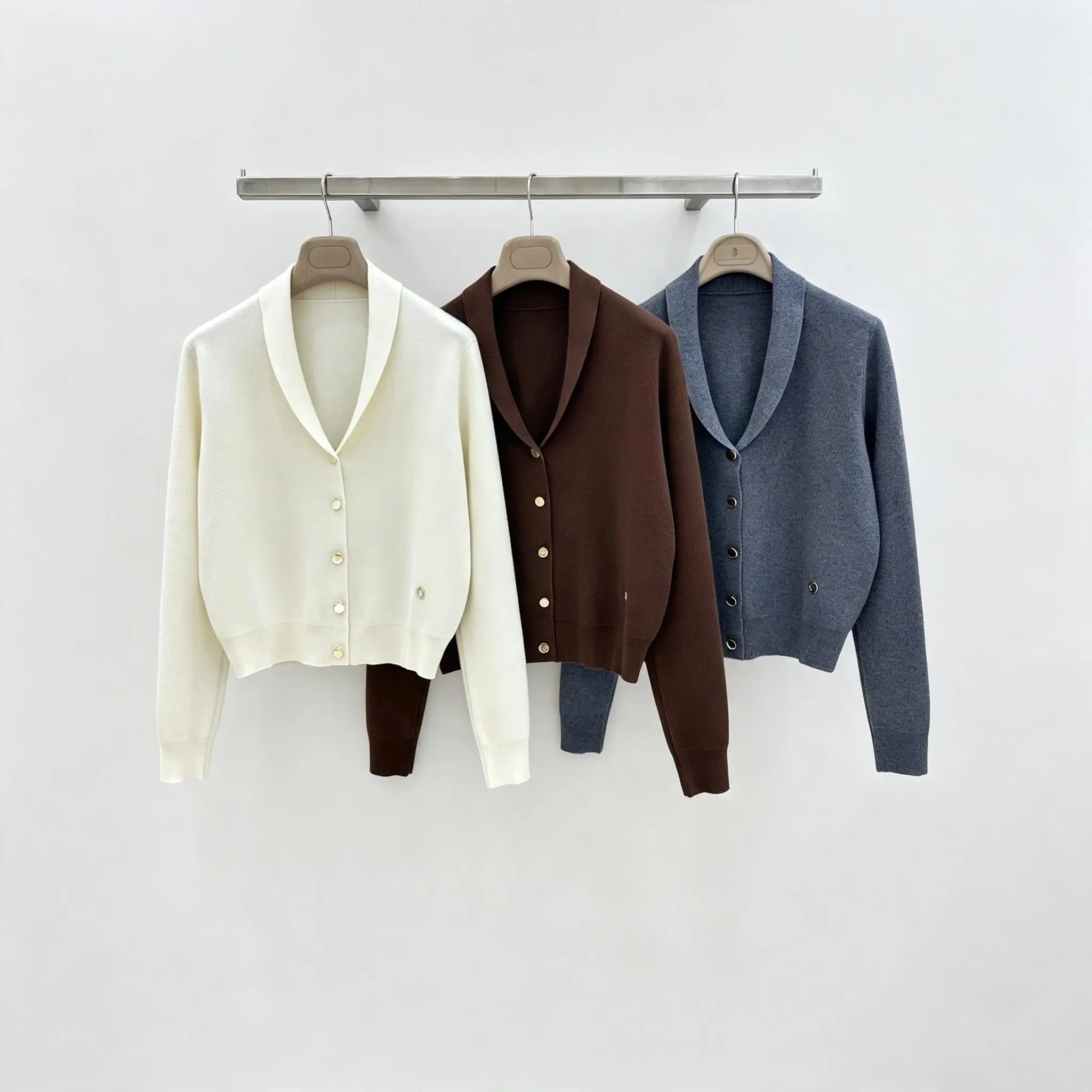 Lapel Collar Knit Cardigan Women Metal Button Cropped Sweater Coat