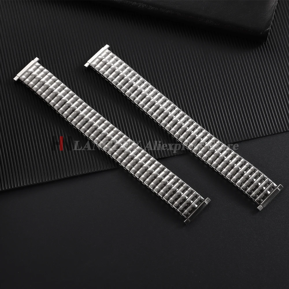 Эластичные ремешки для часов из нержавеющей стали, серебряные регулируемые ширины 16-23 мм для умных часов, мужские металлические расширительные эластичные модные браслеты