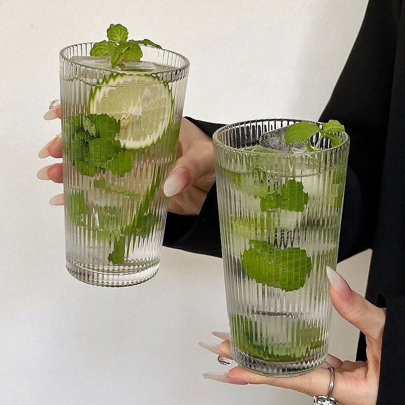Solid Color Long Island Iced Tea Cup Vertical Pattern Japanese Thickened Glass Beverage Cup Vintage Cups Cocktail Cups Juice Cup