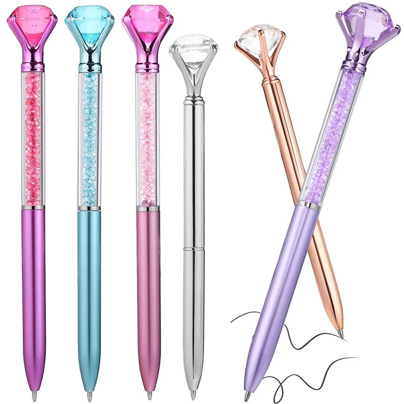 

6Pcs Diamond Pens with Crystal Pens with Diamonds Pens Black Ink Diamond Top Pens School Home Office