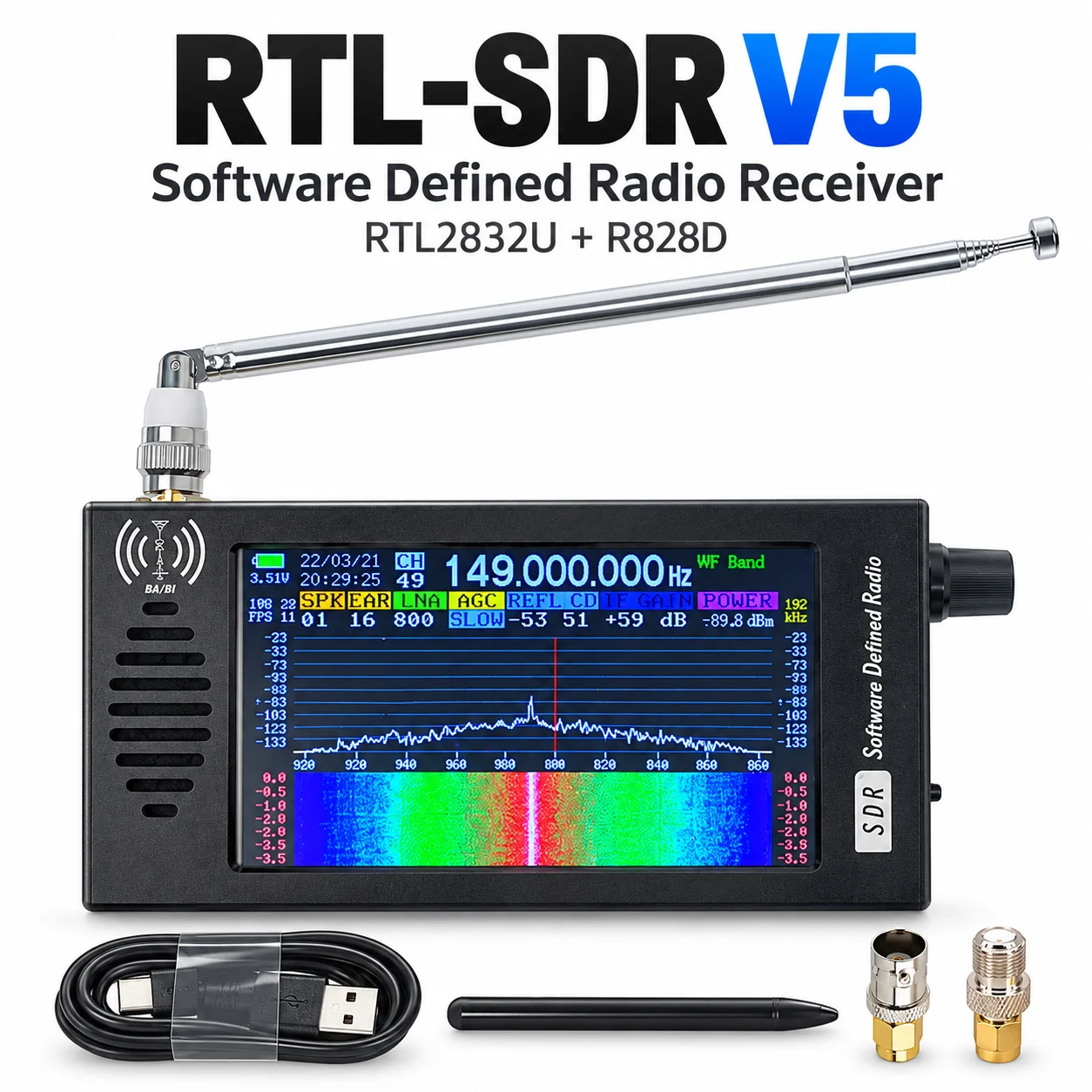 RTL SDR Receiver Software Defined Radio SDR-V5 with HT004 Low Noise Amplifier 0.1MHz-6GHz Wideband Radio Receiver CW AM FM SSB W