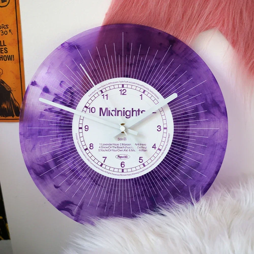 Modern Vinyl Wall Clock with CD Record Design Transparent Colorul Cover Silent Clock Timepiece for Home Bedroom Decoration