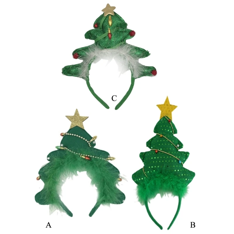 Y1UB плюшевые повязки на голову в виде рождественской елки с перьями, повязка для волос с рождественской елкой, праздничный для