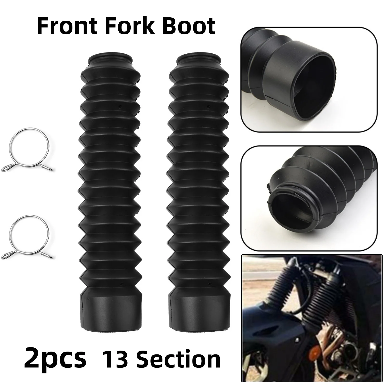

2 Pcs Motorcycle Front Fork Boot Fork Bellows Off-road Motor Black Rubber Boot Dust Cap 13 Section Shock Absorbing Dust Cover