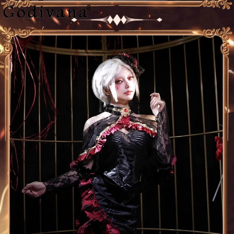 Sexy Dress Shawl Gloves Ring Set Women Doctor Cosplay Identity Ⅴ Costume Dress Female Party Christmas Uniform Dress Suit