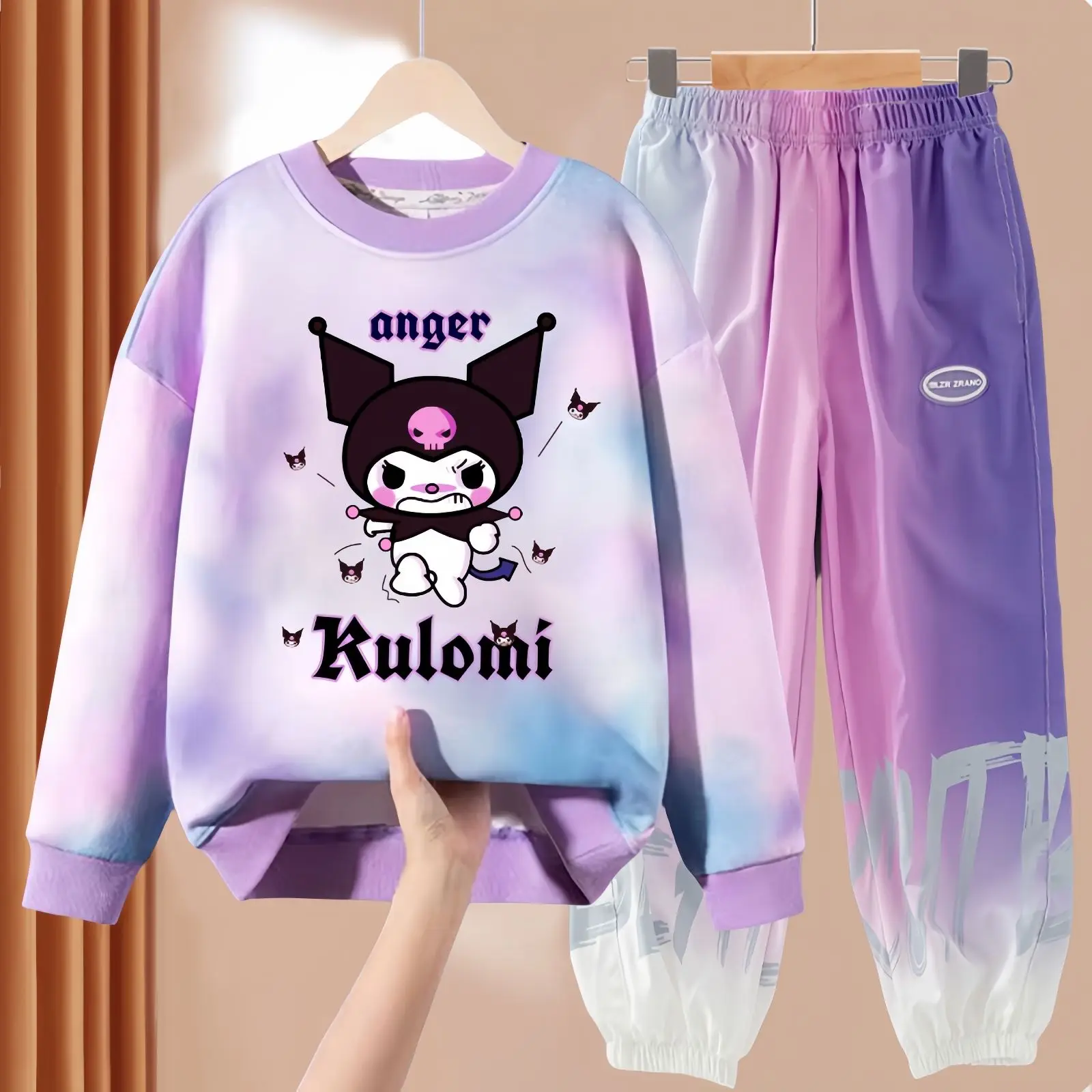 Sanrio Autumn Children Sports Suit Kawaii Cartoon Kuromi Fashion Casual Hoodie Sweatpants Kids Birthday Present Girls Clothing