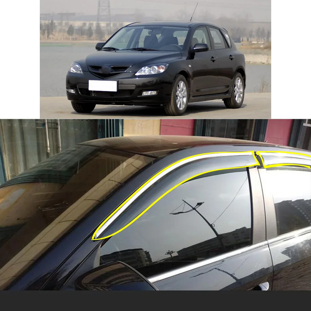 

Car Sticker Plastic Window Glass Wind Visor Rain/Sun Guard Vent For Mazda 3 Mazda3 Axela M3 Hatchback 2007-2008 2009