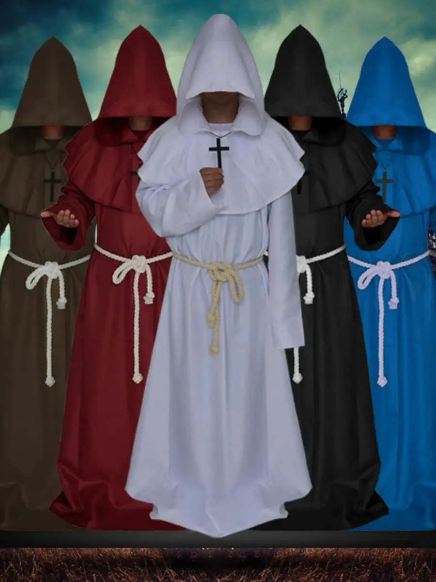 Średniowieczny strój mnicha, kostium czarodzieja, księdza, przebranie na Halloween, odgrywanie ról, Bóg Śmierci, długa szata, cosplay, damski strój etniczny na scenę
