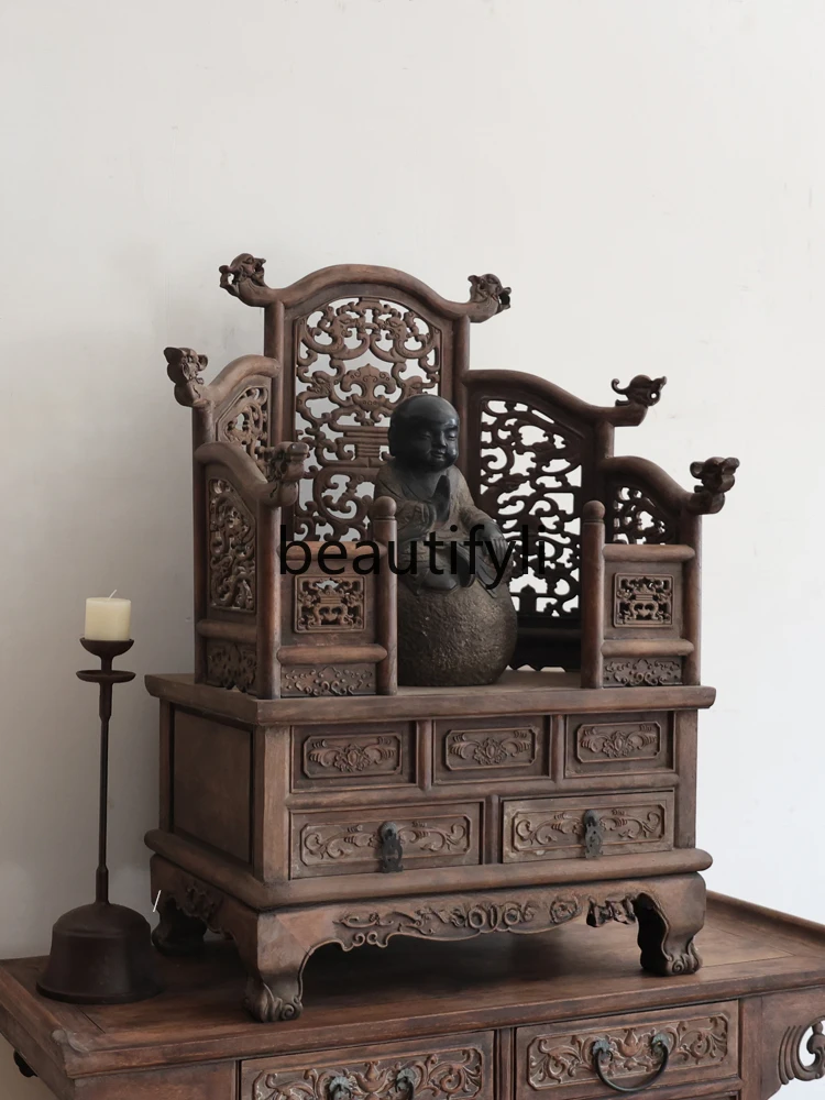 Buddhist niche solid wood Chinese table seat antique and old objects Ming and Qing classical Buddhist table folk ornaments