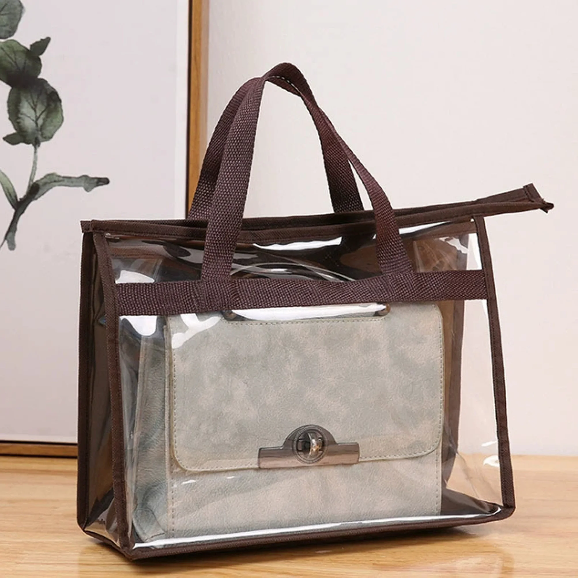 1, transparente PVC-Handtaschen-Aufbewahrungstasche mit Reißverschlussboden – staubdichte hängende Aufbewahrungstasche, geeignet für Schlafzimmer und Kleiderschränke, s