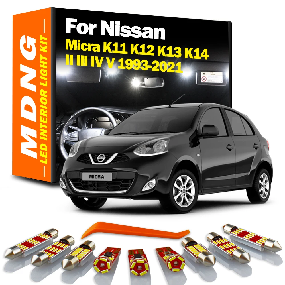 MDNG Canbus LED Interior Light Kit For Nissan Micra K11 K12 K13 K14 II III IV V 1993-2016 2017 2018 2019 2020 2021 Car Led Bulbs