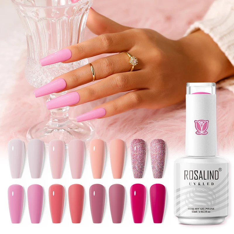 

ROSALIND Semi-permanent Varnish Hybrid UV Nail Glue Nail Polish Gel Glitter Esmalte Top Base Matt Coat Gel For Nail Art Manicure