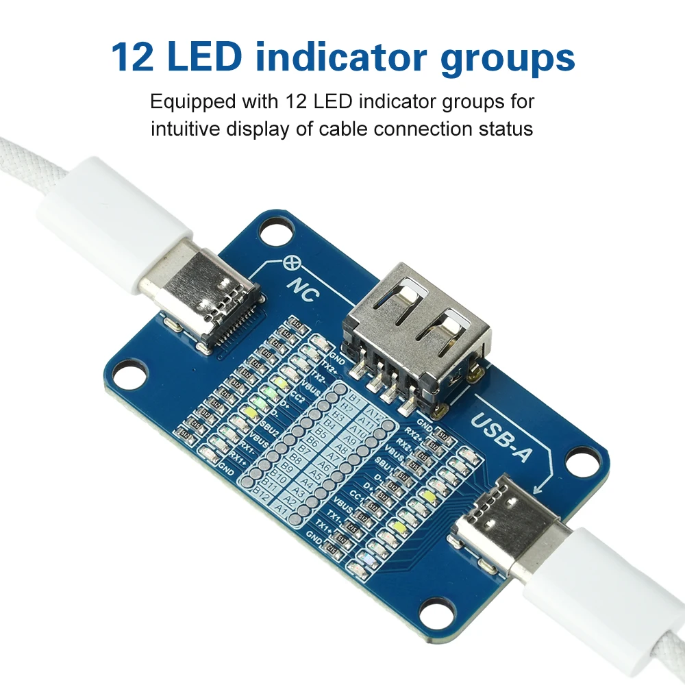 USB A to Type C Type C to Type C Wire Detection Module Fast Charging Cable Tester Portable With LED Indicators CR2032 Powered