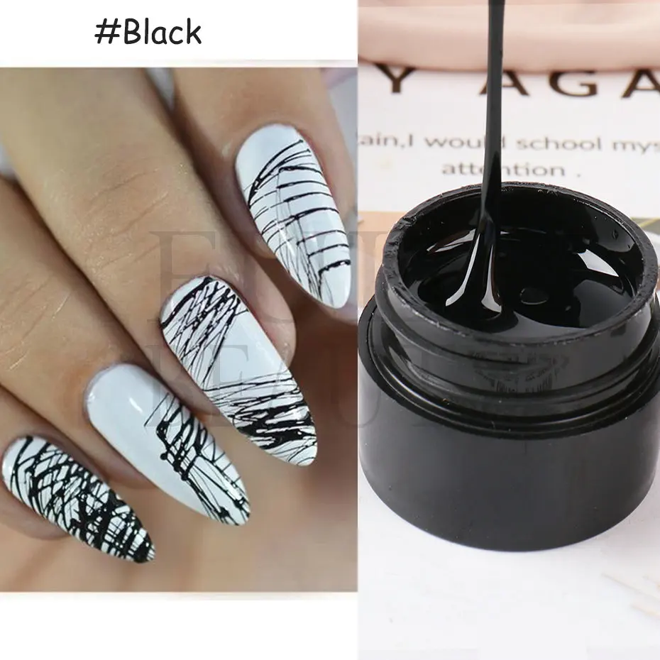 Aranha Gel Nail Art Desenho Cola, Linha preto e branco, Web Fios Design, verniz pintado, Manicure UV Laca, Unhas polonês, BE1615-1, 6ml