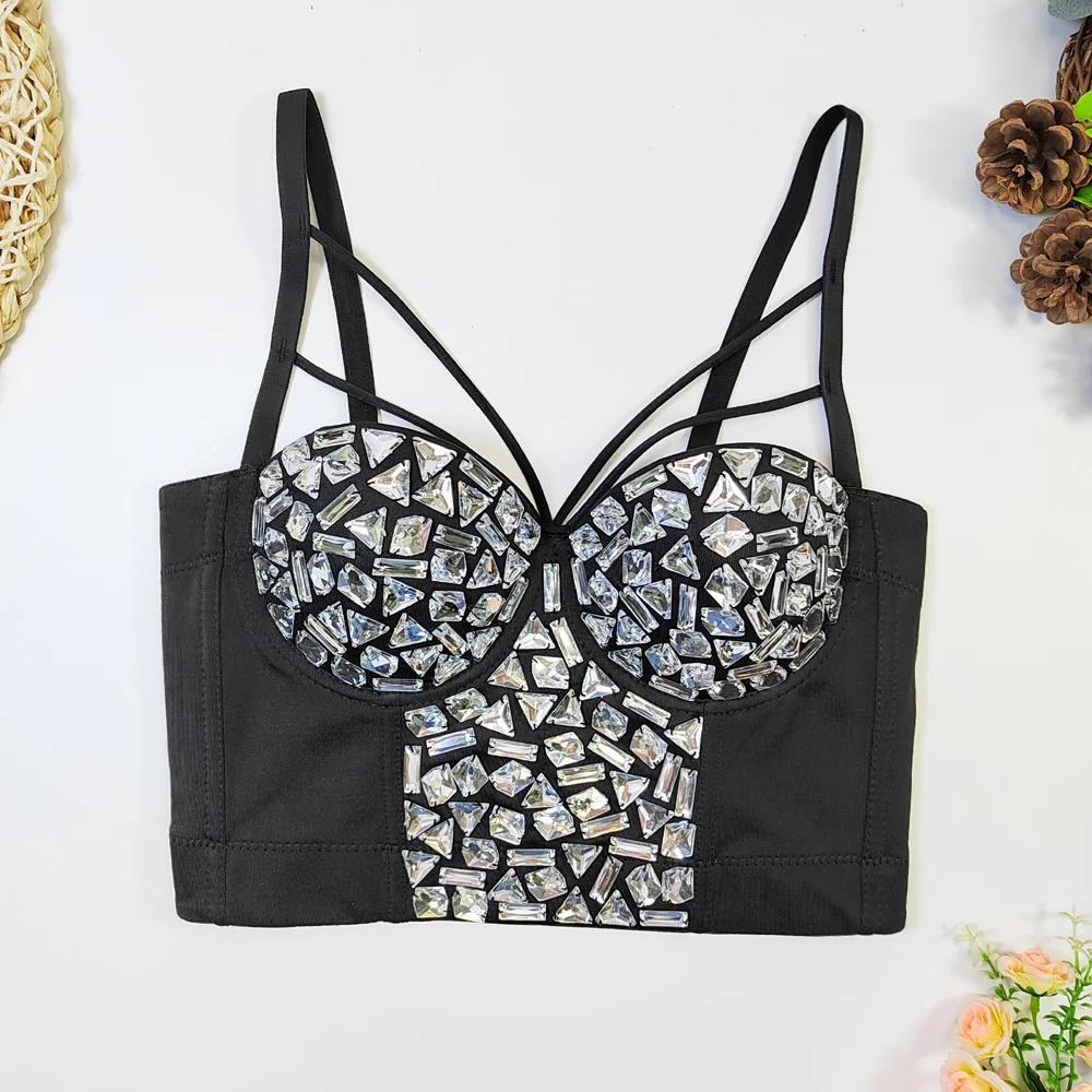 

European And American Fishbone Underwire Bra For Women, New Style Rhinestone Beaded Push-Up Bra, Sexy Corset Outerwear Top