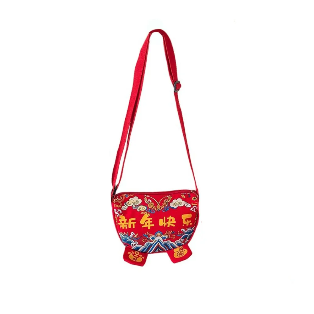

Сумка на плечо с новогодним принтом, портативная, с пожеланиями удачи и благословениями, красная, традиционная, на молнии, для денег и подарков