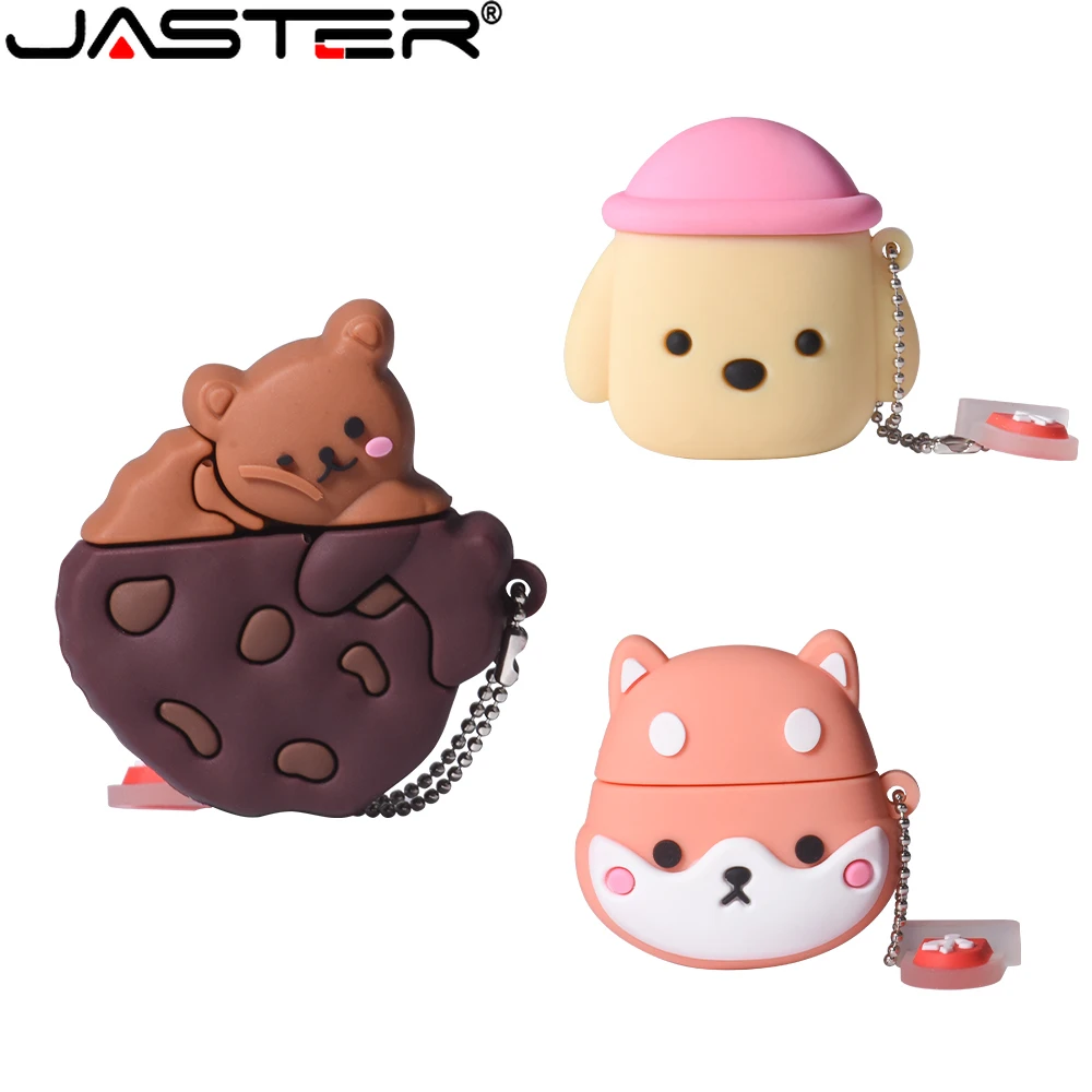 SHANDIAN Silicone USB 2.0 64GB U Disk 32GB Cute Akita Dog Flash Drive 16GB Cartoon Pendrive 8GB Memory Stick regali per bambini