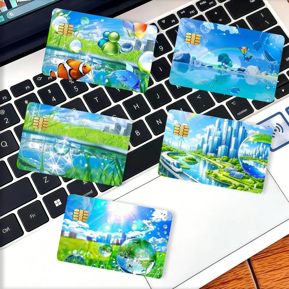 Fashion print Frutiger Aero Credit Card Decorative Card Stickers Suitable For Bank Cards Metro Transit Anti-scratch Gift 4PCS