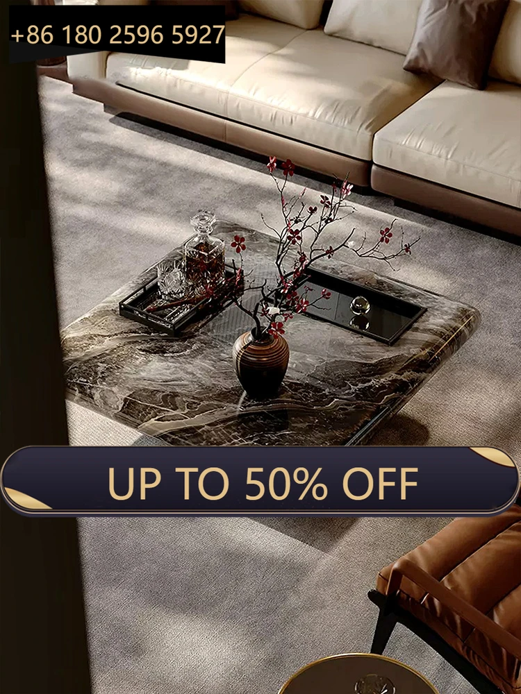 

Italian marble square coffee table, modern minimalist style, compact size, suitable for small living room décor.