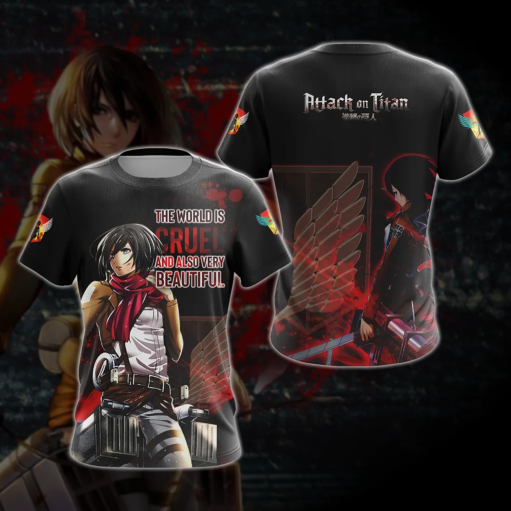 Attack on Titan Mikasa Anime T-shirt Men Women 3D All Over Print Quote Graphic Short Sleeve Tee Survey Corps Anime Fan Top
