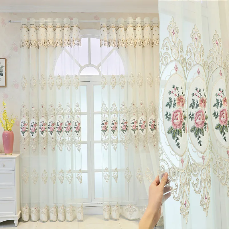 Simple European Embroidered Window Screens Curtains for Living Room Bedroom Balcony Study Luxurious Elegant Embroidered