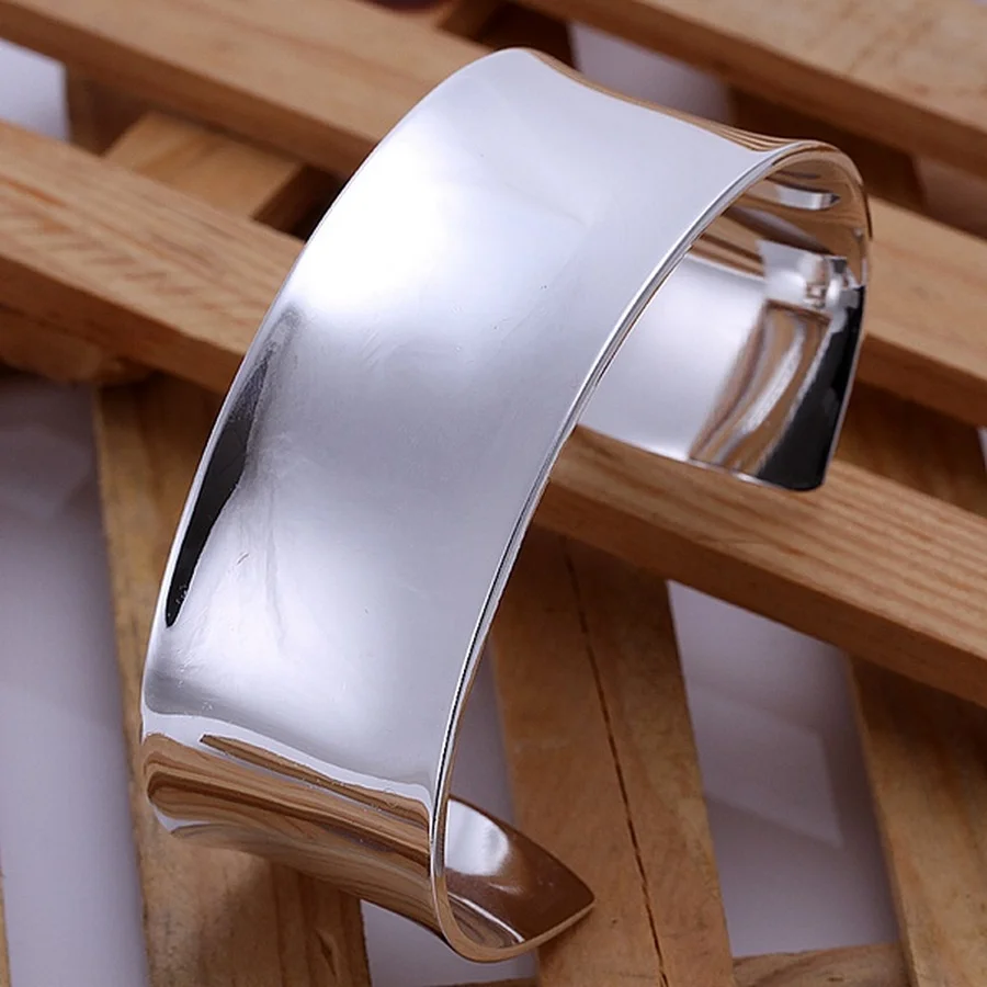 925 Sterling Silver high quality fashion Silver Women solid lady bangle jewelry charm big cuff men bracelet