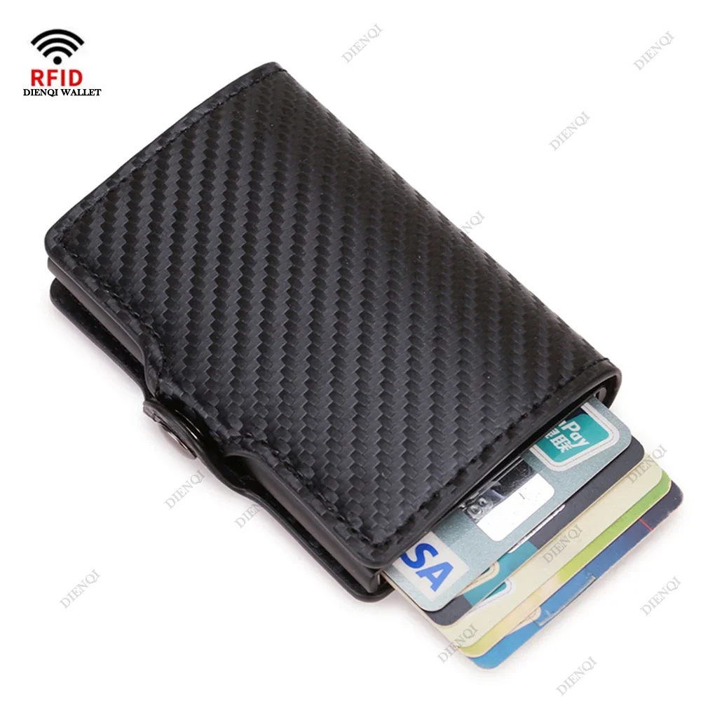 Rfid Carbon Fiber Kreditkarteninhaber Herren Geldbörsen Schlanke dünne Mini Leder Metall Geldbörse Schwarze Geldbörse für Herren Geldbörse für Herren