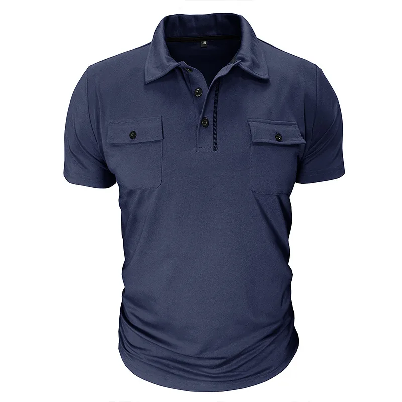Summer Multi-Pocket Lapel Short Sleeve Cargo Polo Shirt Men's Casual Top