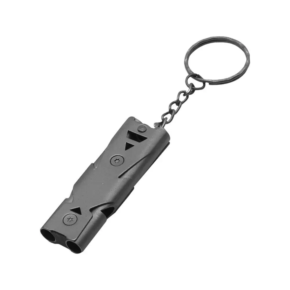 Outdoor EDC Survival Whistle High Decibel Double Pipe Multi Keychain Tool Whistle Stainless Cheerleading Emergency Alloy St H7X5