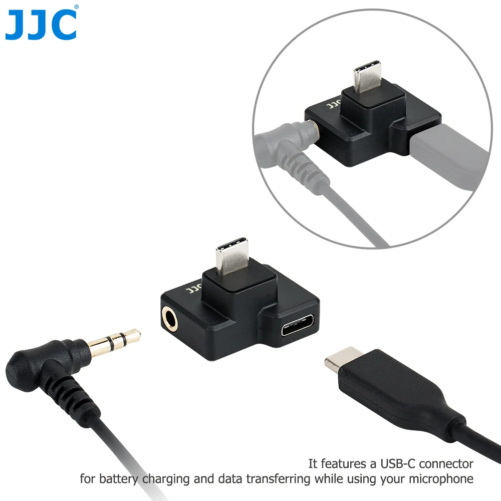 JJC 3.5mm USB-C Microphone Adapter Only for DJI Osmo Action 1 Camera Supporting Battery Charging and Data Transmission