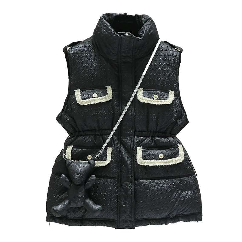 Women Winter Vest Down Cotton Warm Leisure Loose Sleeveless Stand Collar Multi Pockets Show Thin Versatile Fashion Gilet