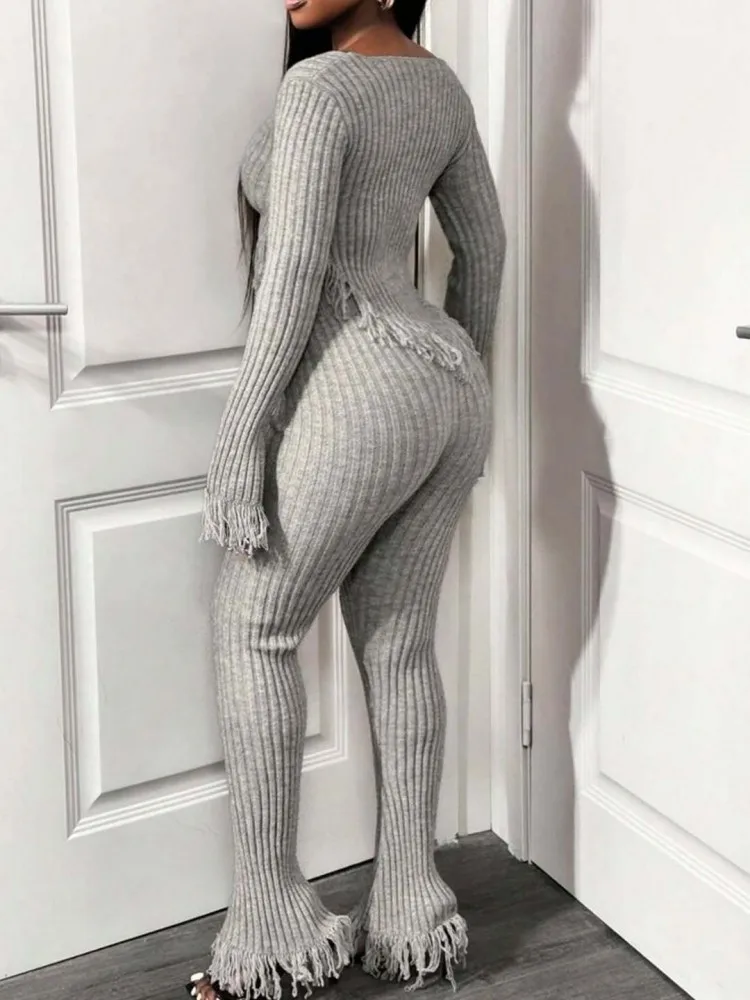 Set da donna da 2 pezzi Set coordinati autunno inverno Cerniera manica lunga maglione lavorato a maglia Top e pantaloni Abiti Abiti Abbigliamento