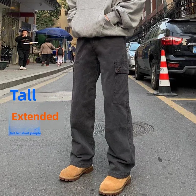 

Retro American Waed Loose Straight Leg Workwear Trousers Men's Autumn New High Street Trend Casual Long Pants