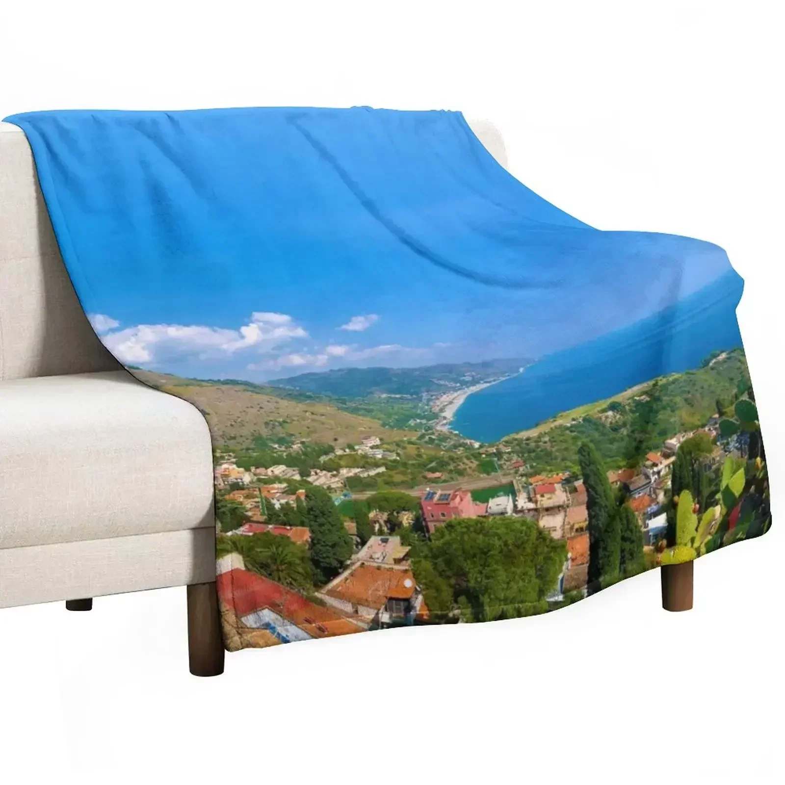 

Taormina City On Sicily Italy Throw Blanket Shaggy Vintage Blankets