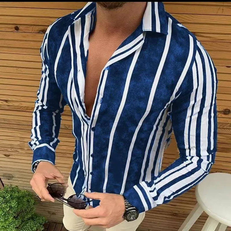 Hawaiian Beach Vacation Style Thin Breathable Top Men's Long Sleeved Button Up Lapel Long Sleeved Shirt MB12