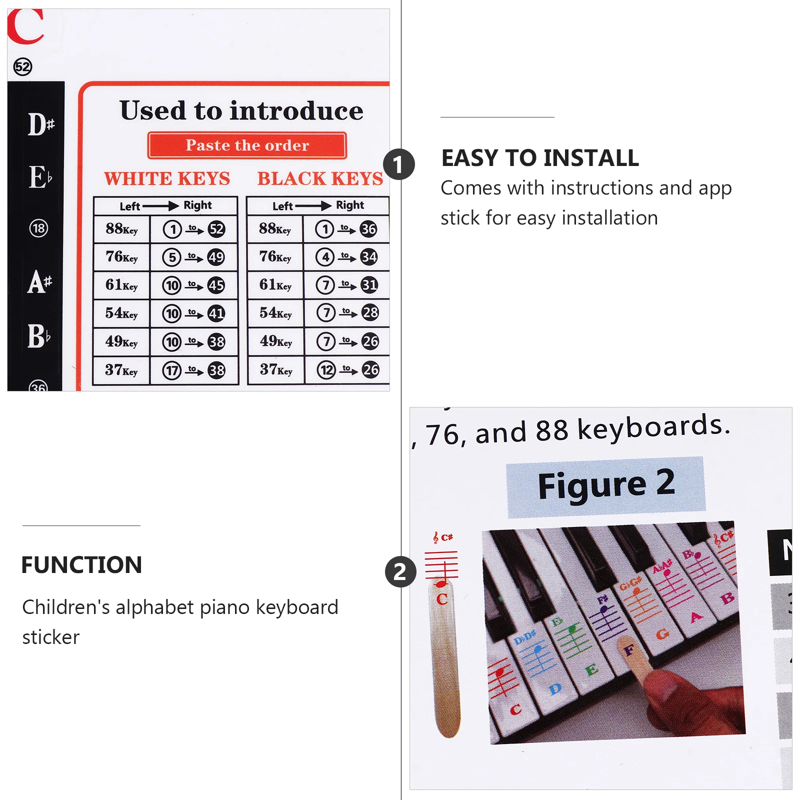 

2 Sets Piano Keyboard Stickers Transparent Removable Child Learning Labels Premium Educational Tool Kids Instruments Accessories
